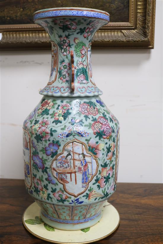 A Chinese celadon ground baluster vase, H 45cm